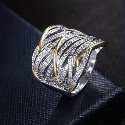 Prata and Ouro Woven Band Anel