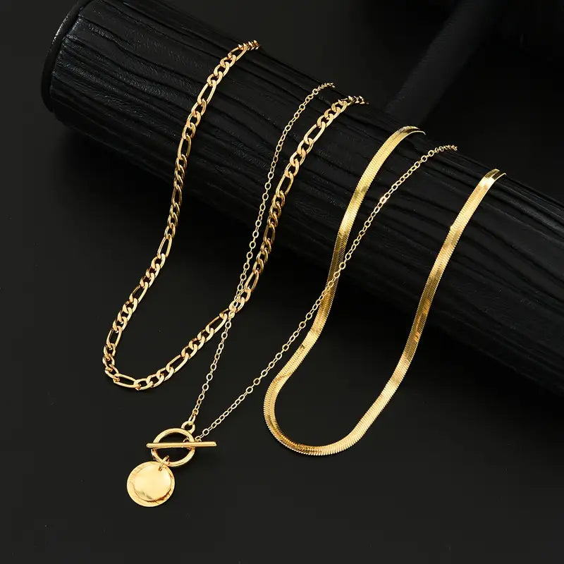 Savira Textured Coin Layered Colar | Ouro