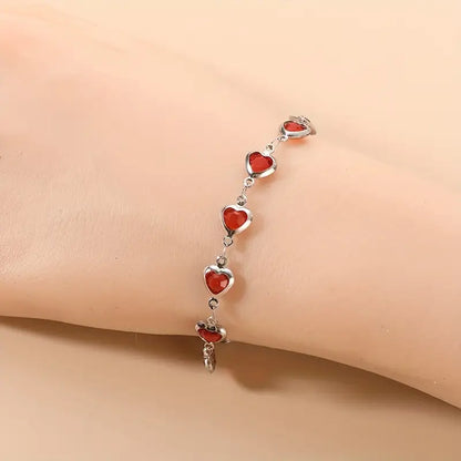 Prata Rubi Coração Chain Pulseira