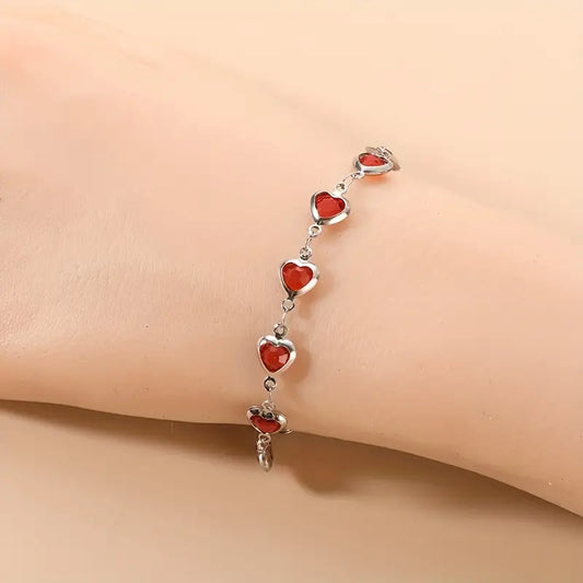 Prata Rubi Coração Chain Pulseira
