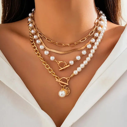 Vintage Pérola & Ouro Snake Chain Conjunto de Colares | Ouro