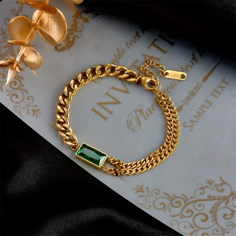 Ouro Esmeralda Bar Chain Pulseira