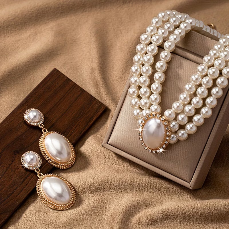 Vintage Pérola Strand Conjunto de Joias