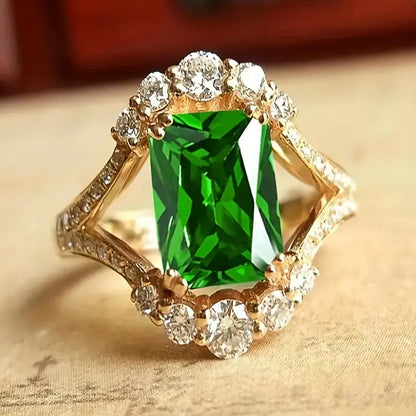 Ouro Esmeralda Halo Anel