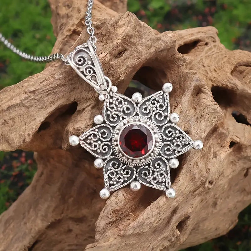 Prata Rubi Star Pendant Colar