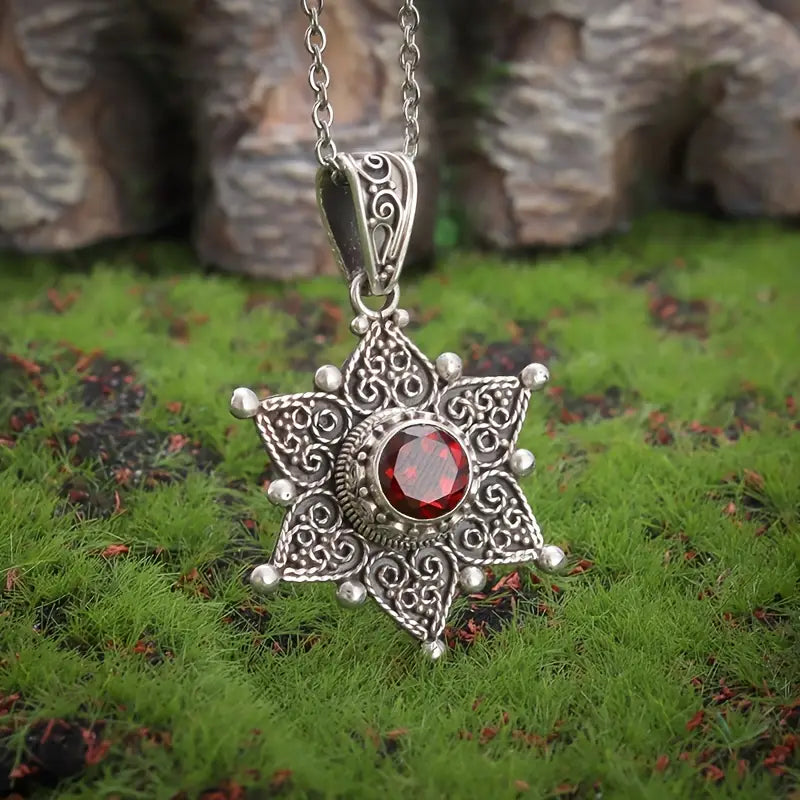 Prata Rubi Star Pendant Colar