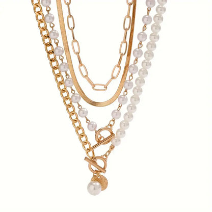 Vintage Pérola & Ouro Snake Chain Conjunto de Colares | Ouro