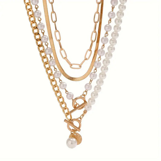 Vintage Pérola & Ouro Snake Chain Conjunto de Colares | Ouro