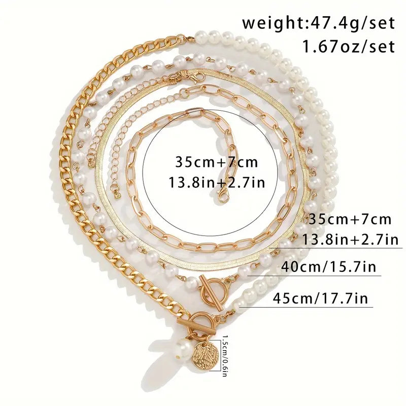 Modern Pérola Layered Conjunto de Colares