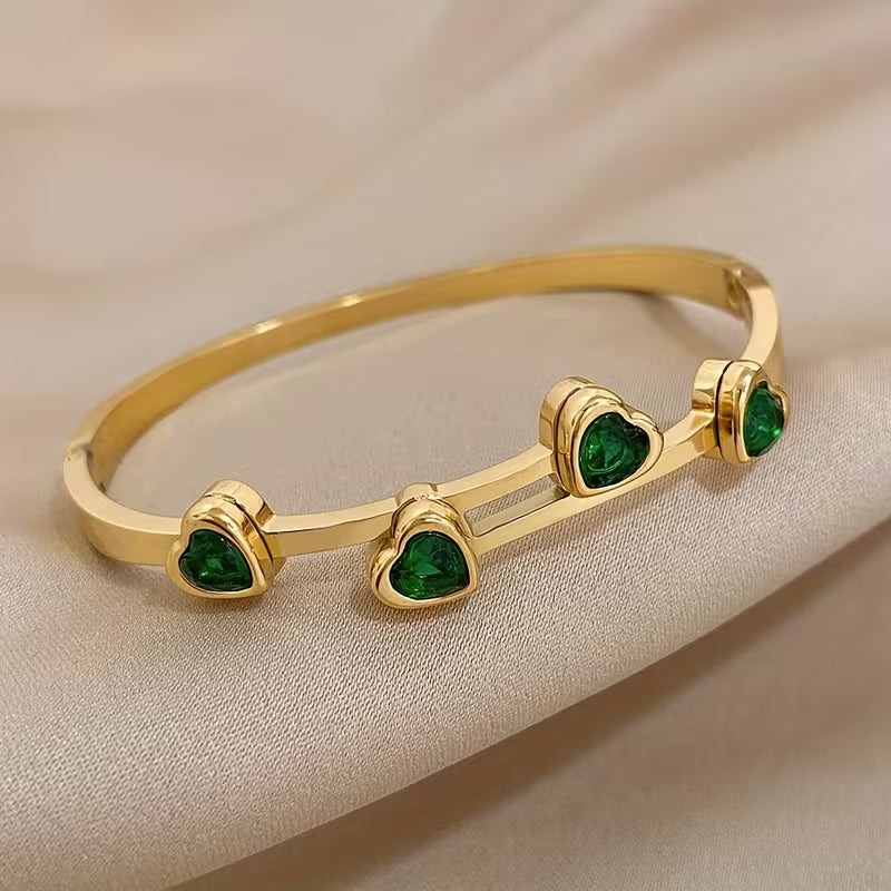 Verde Corações Pulseira | Ouro