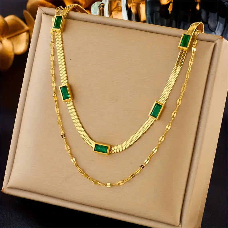 Sister Gem Double-Layer Retro Colar | Ouro
