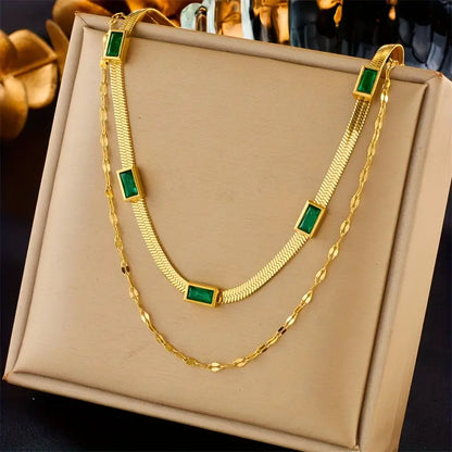 Sister Gem Double-Layer Retro Colar | Ouro