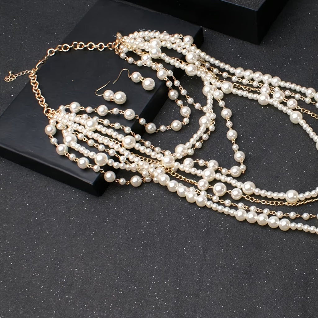 Boho Multi-Layered Pérola Statement Conjunto