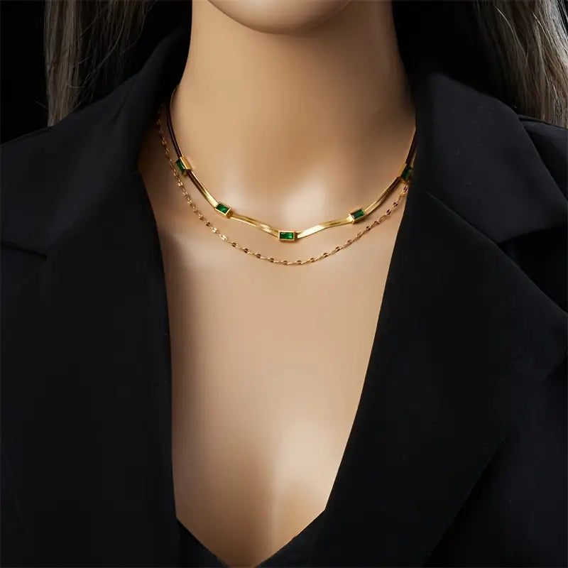 Sister Gem Double-Layer Retro Colar | Ouro