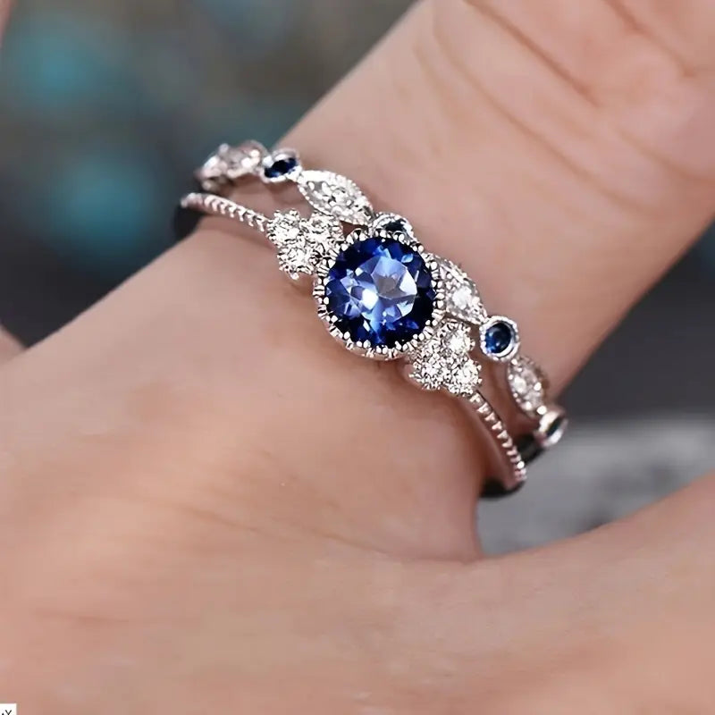 Sapphriel Crown Conjunto de Anéis | Branco Ouro