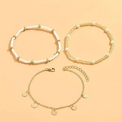 Coastal Pendente 3-Piece Layered Anklet Conjunto | Ouro