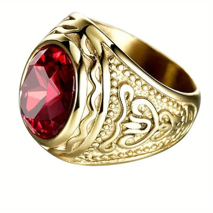 Ouro Rubi Engraved Anel