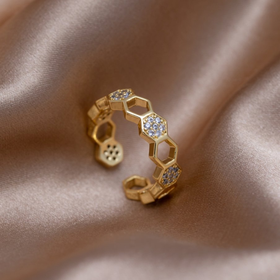 Ouro Geometric Open Anel