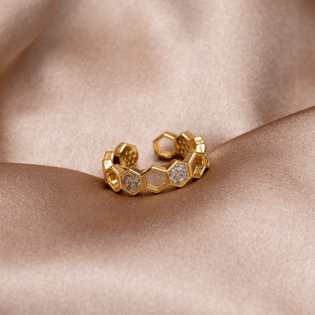 Ouro Geometric Open Anel