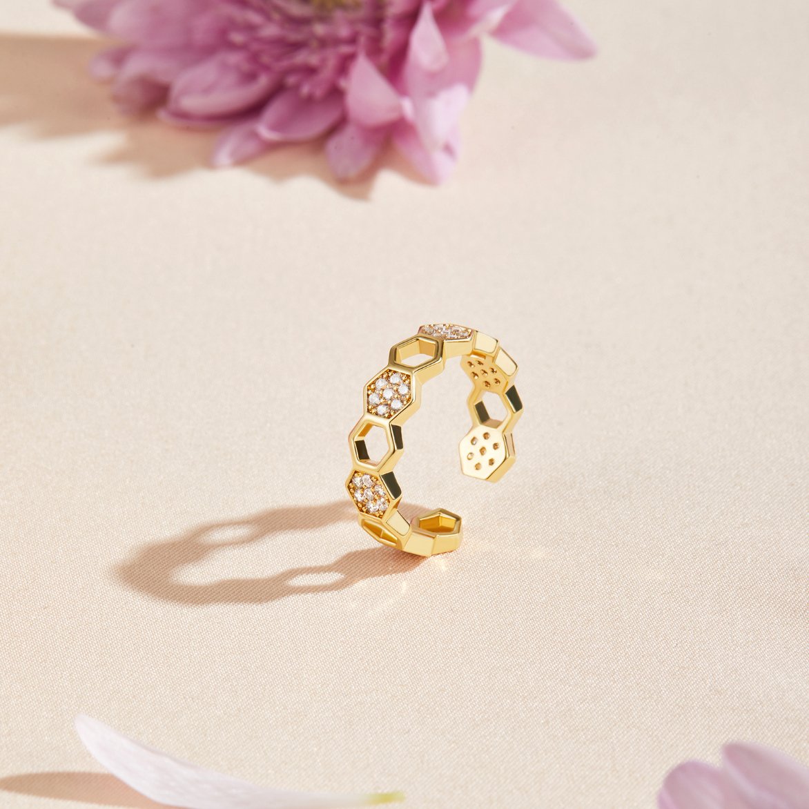 Ouro Geometric Open Anel
