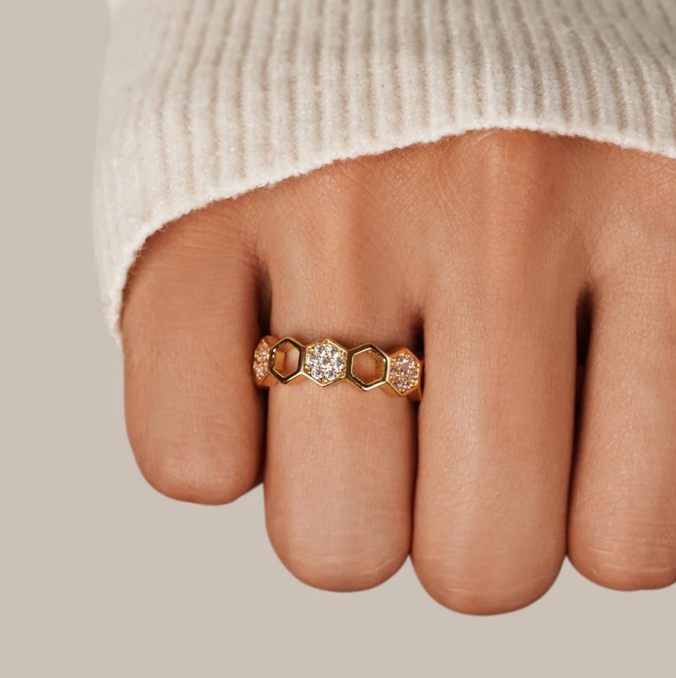 Ouro Geometric Open Anel