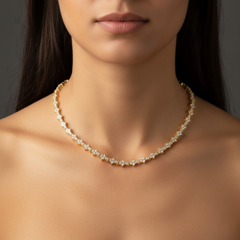 Classic Cluster Tennis Colar | Ouro