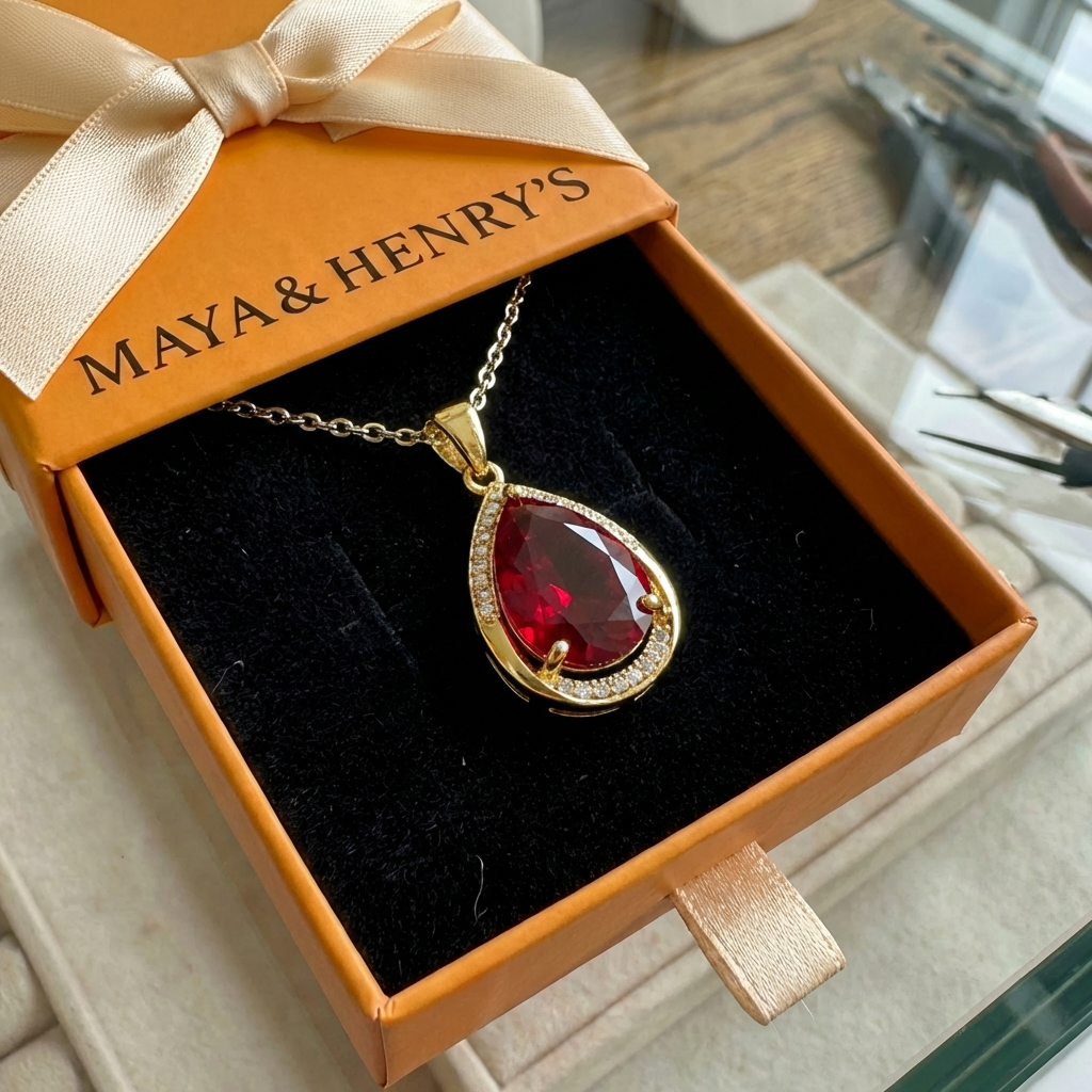Rubi Teardrop Pendant Colar | Ouro