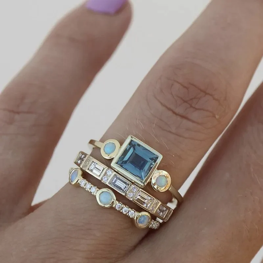 Ouro Stacked Geometric Conjunto de Anéis