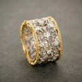 Prata and Ouro Ornate Band Anel