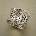 Prata Ornate Filigree Anel