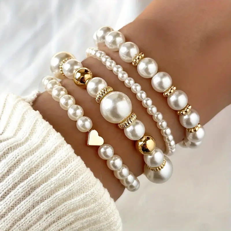 Ouro Pérola Beaded Conjunto de Pulseiras