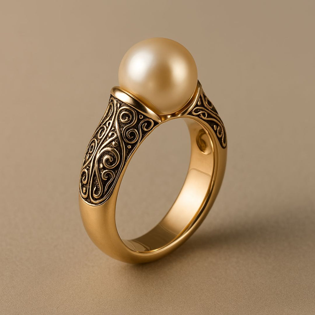 Ouro Filigree Anel de Pérolas
