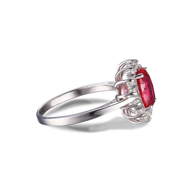 Classic Rubi Halo Anel | Branco Ouro