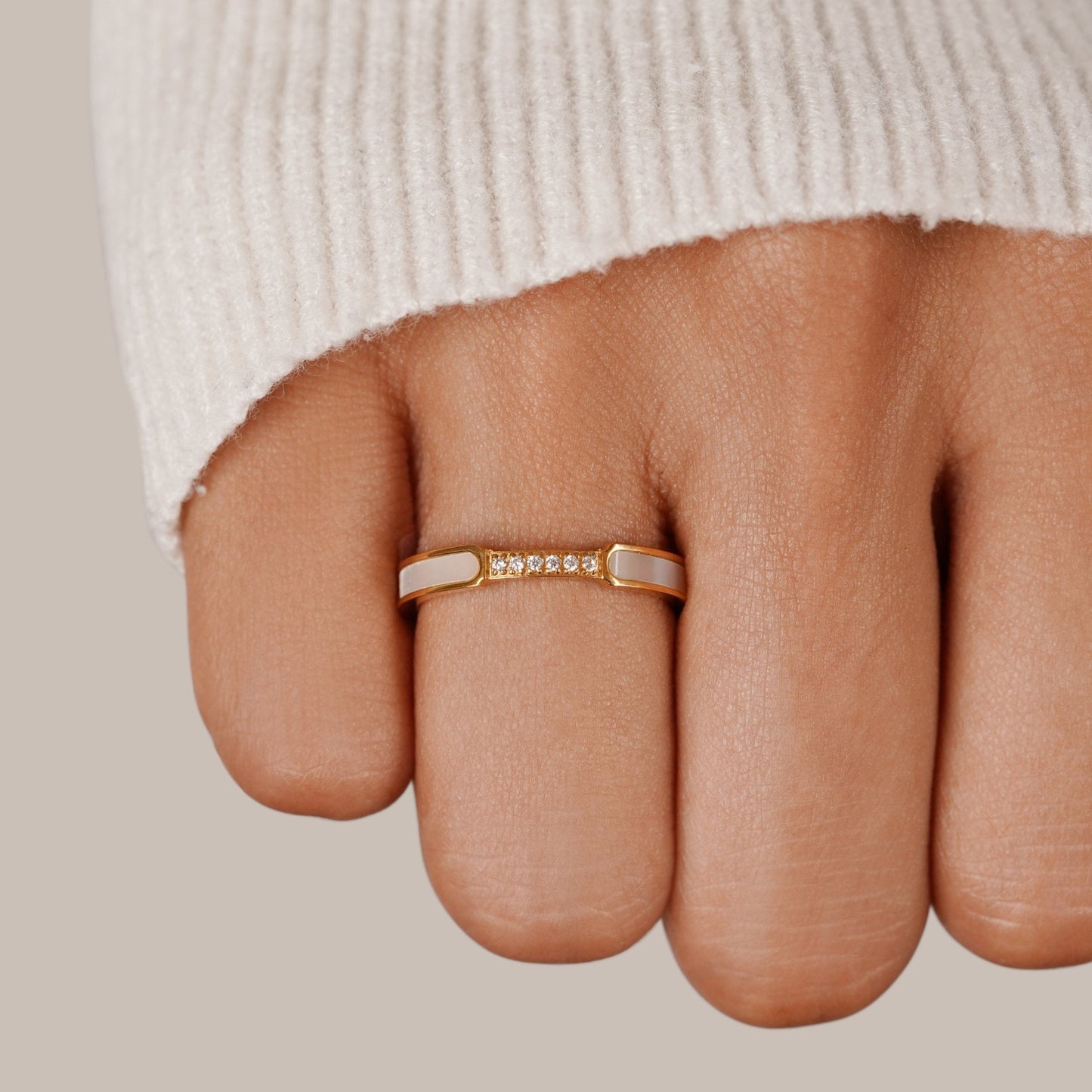 Ouro Inlay Band Anel