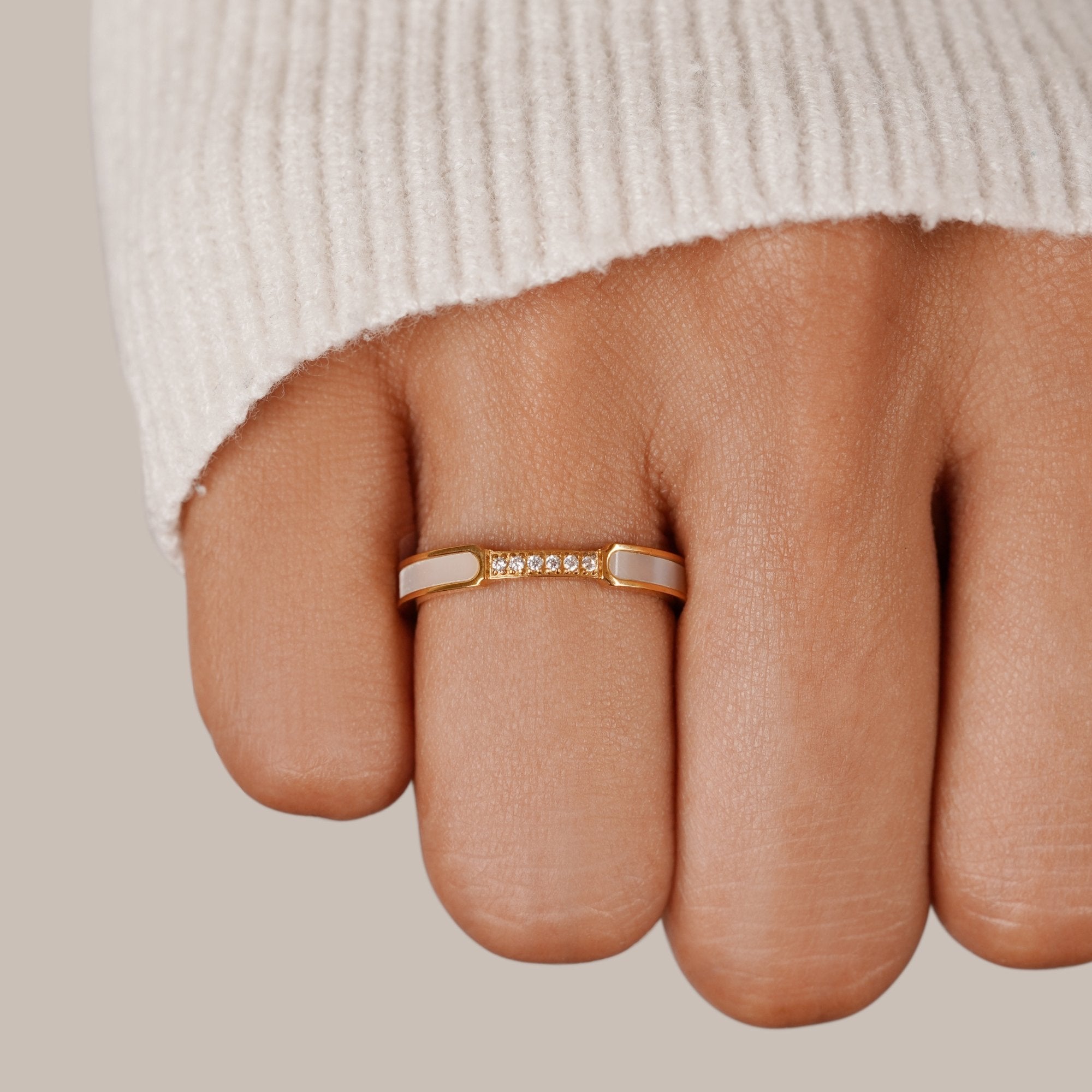 Ouro Inlay Band Anel
