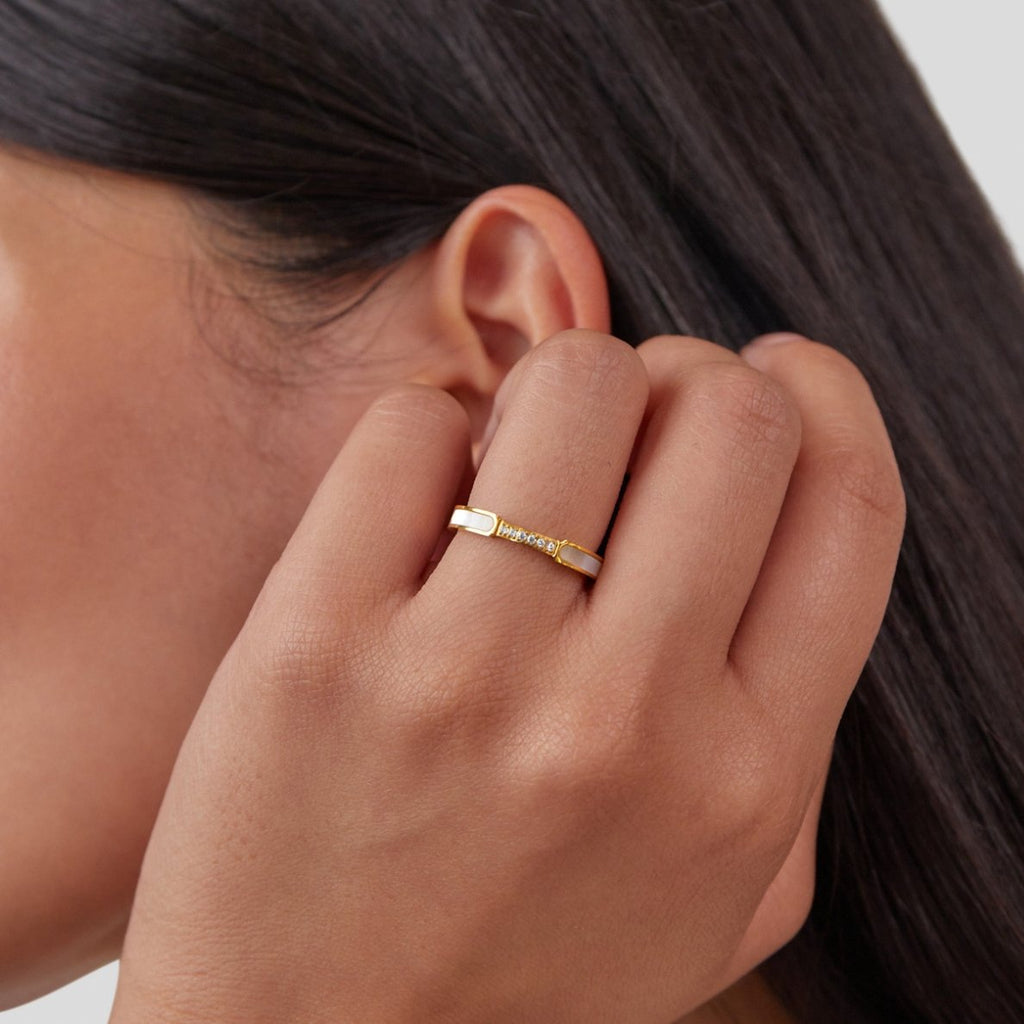 Ouro Inlay Band Anel