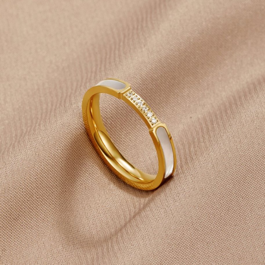 Ouro Inlay Band Anel