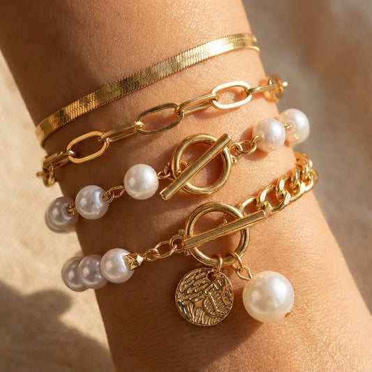 Premium Layered Pulseira de Pérolas Conjunto