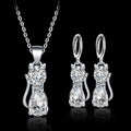 Conjunto Colar + Brincos Happy Cats in Sterling Prata and Polished Branco Zirconium