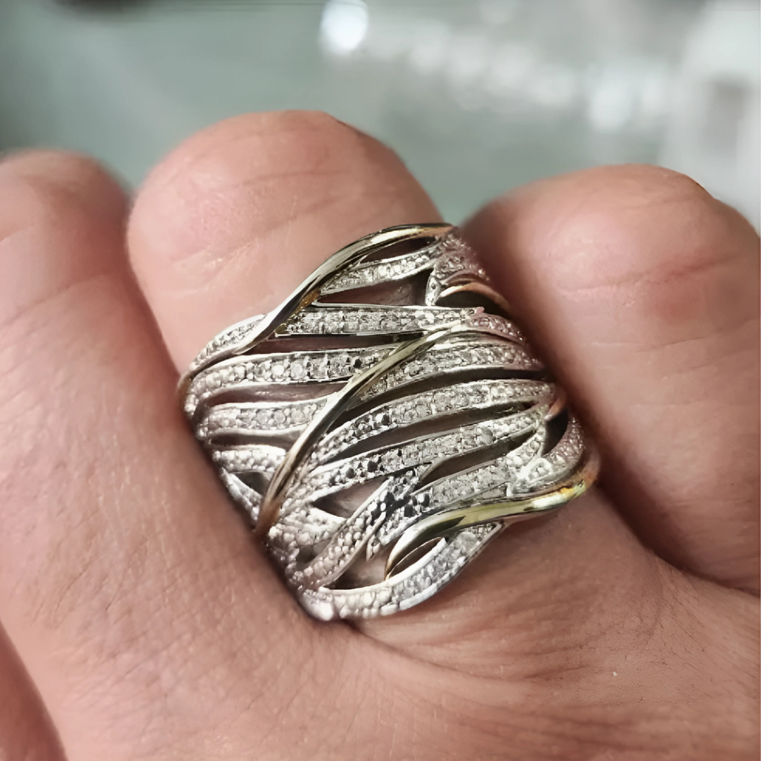 Prata and Ouro Woven Band Anel
