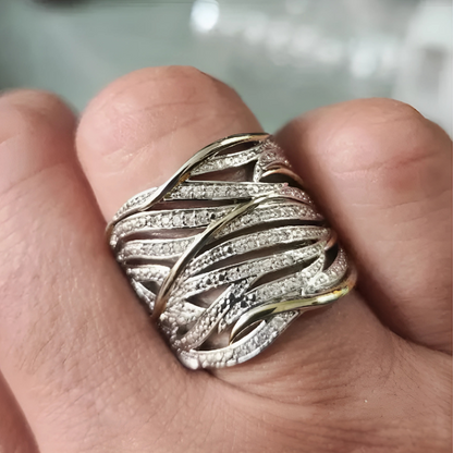 Prata and Ouro Woven Band Anel