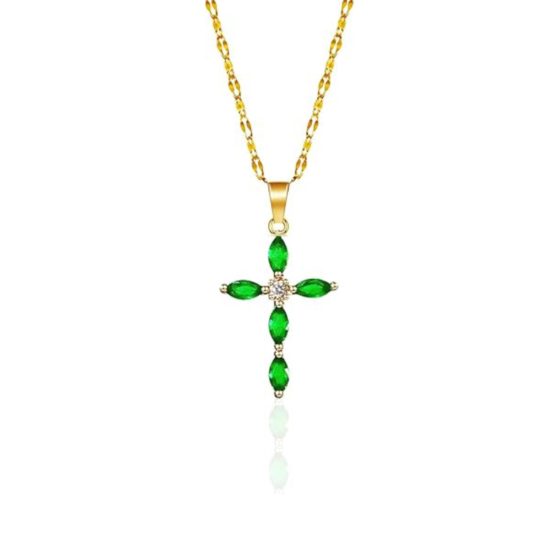 Ouro Esmeralda Marquise Cross Colar