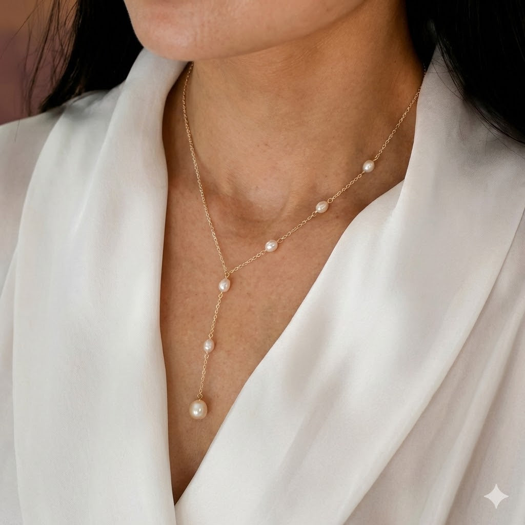 Cascading Pérola Lariat Colar