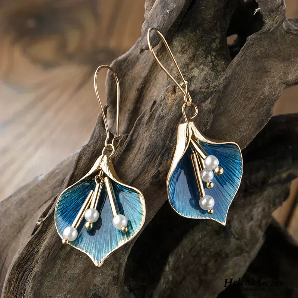 Vintage Blue Lotus Brincos