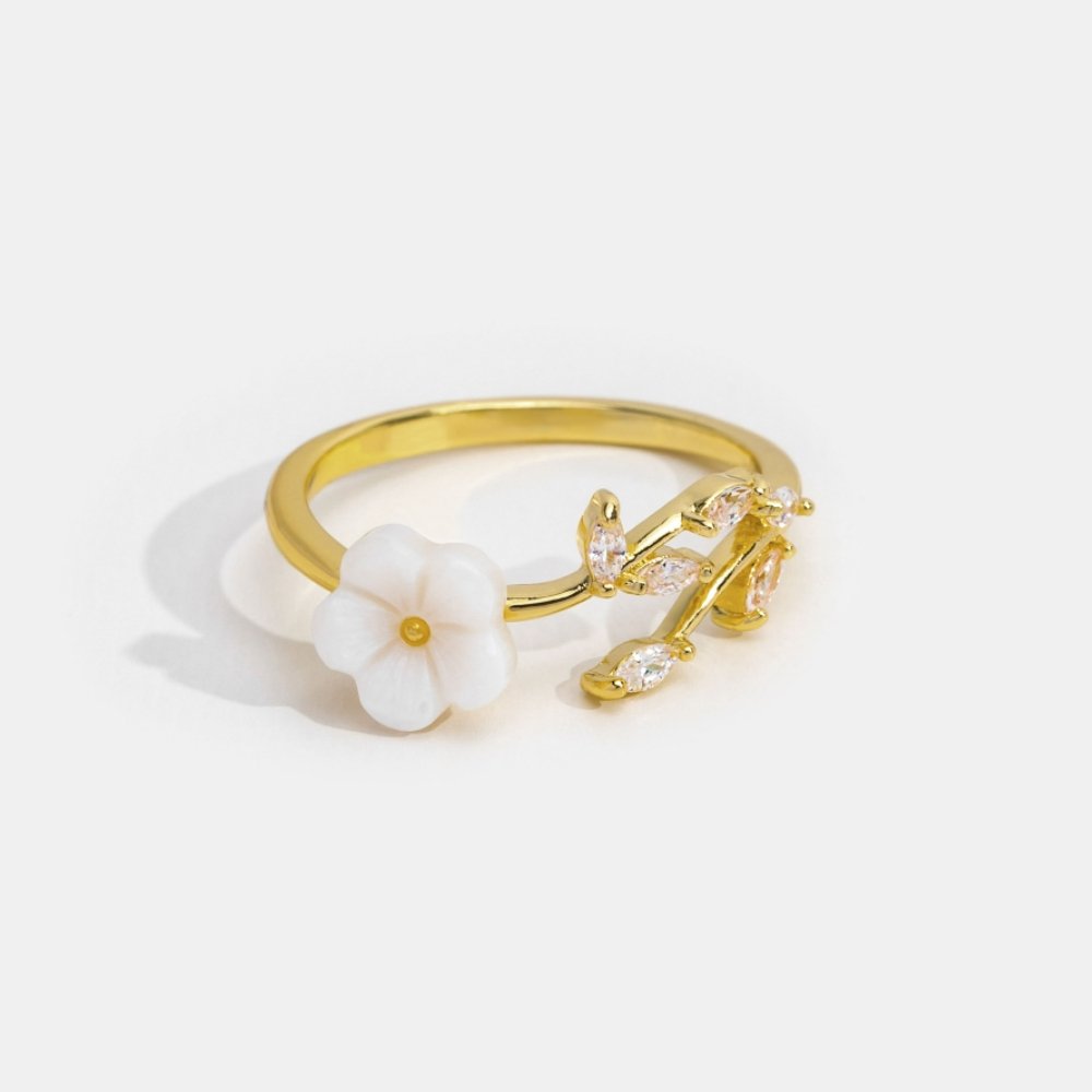 Ouro Floral and Leaf Open Anel