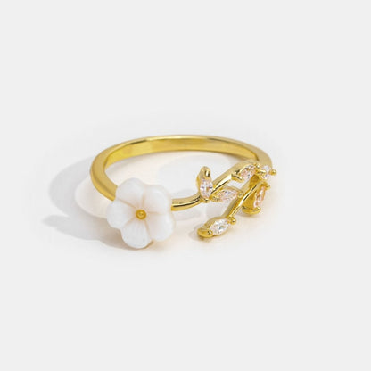 Ouro Floral and Leaf Open Anel