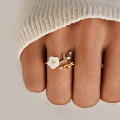 Ouro Floral and Leaf Open Anel