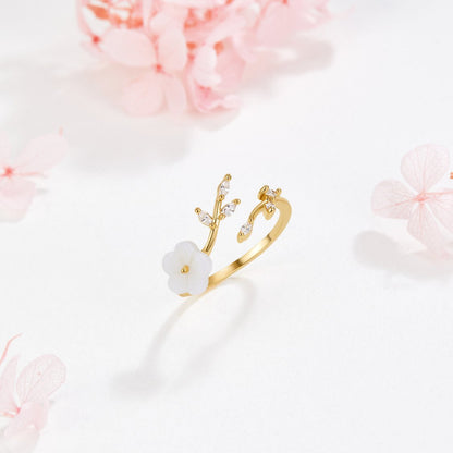Ouro Floral and Leaf Open Anel